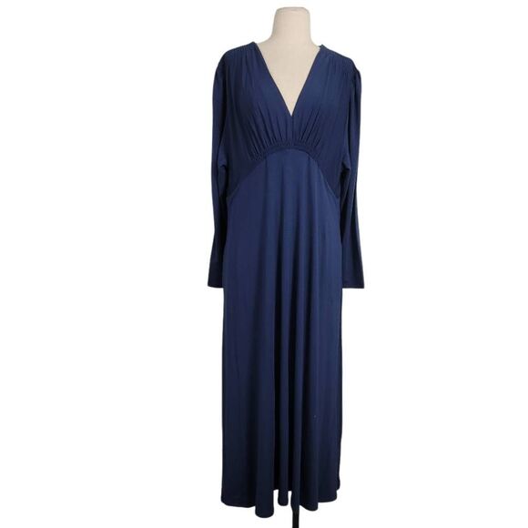 NWT Quince Tencel Jersey V-Neck Long Sleeve Midi Dress Sz XL Navy Stretch Pullov - Picture 3 of 11